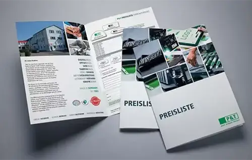Drei Broschüren mit Preisliste von P&T.